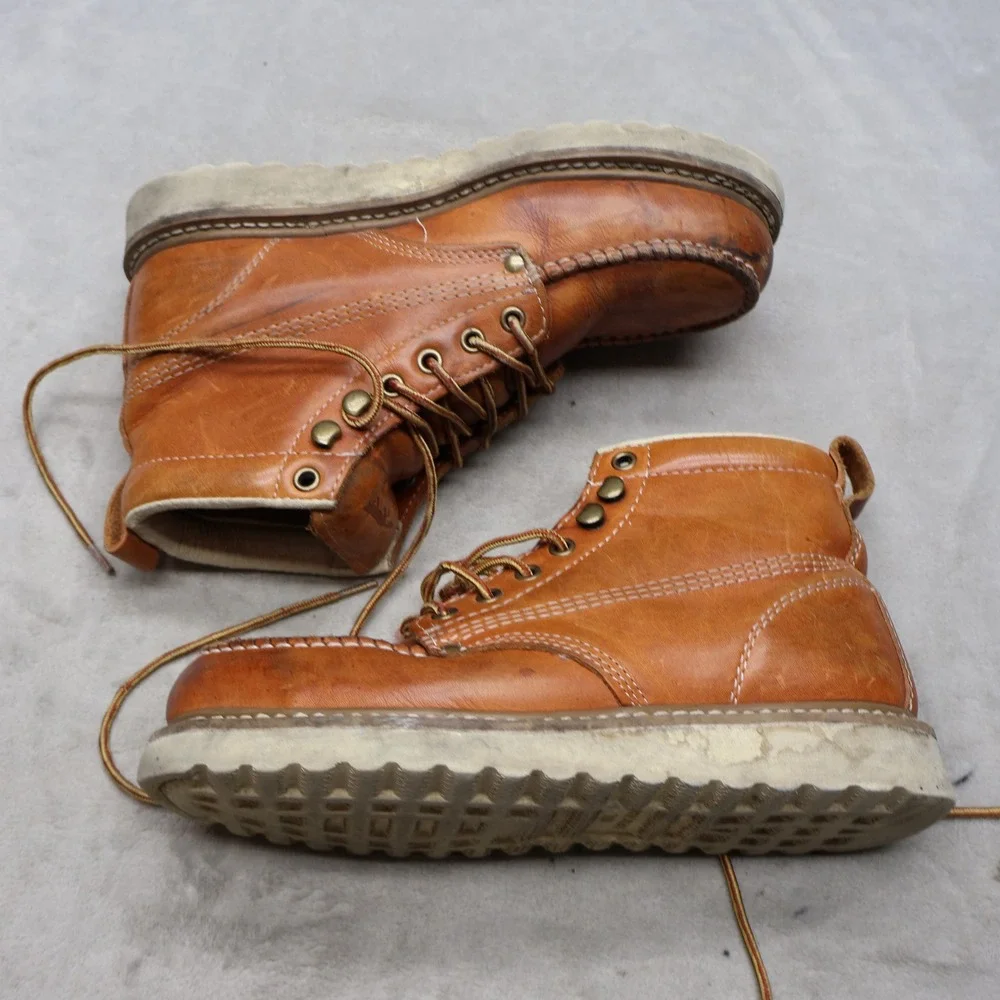 Golden Fox Mens 7 Work Boots Brown Leather Moc Steel Toe Lace-Up Rugged 6